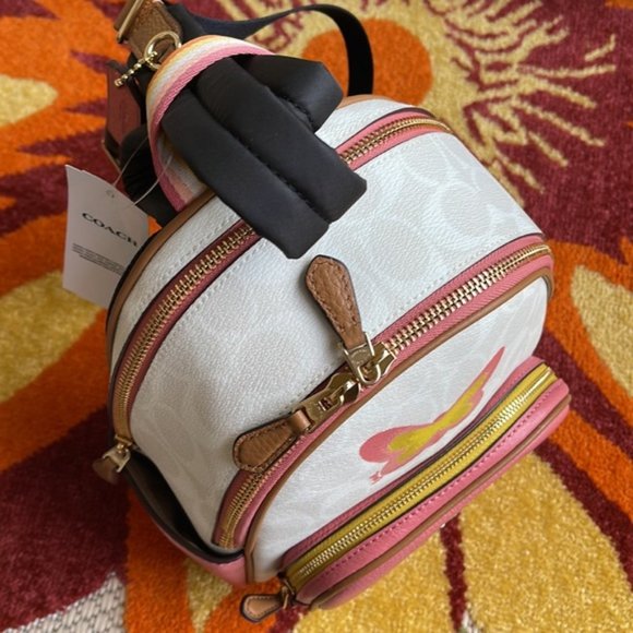 Coach Mini Court Backpack In Signature Canvas With Butterfly Chalk / Taffy Multi - Picture 11 of 16